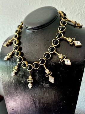Vintage Black and Gold Drop Statement Necklace